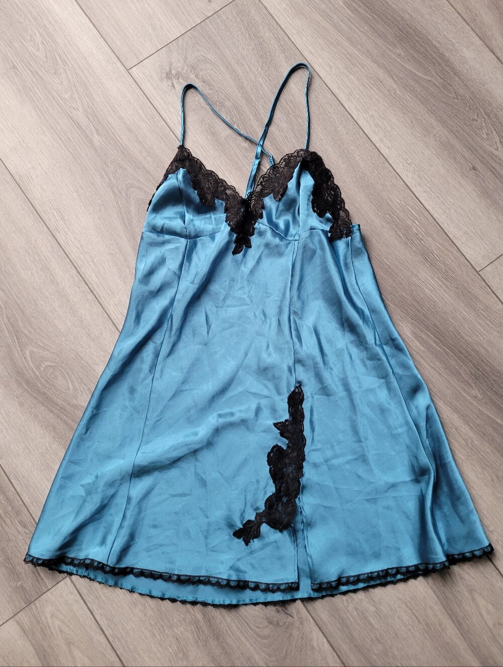 Fredericks Hollywood Slip Mini Dress Lingerie Blue Satin Lace Fairy Coquette Sm